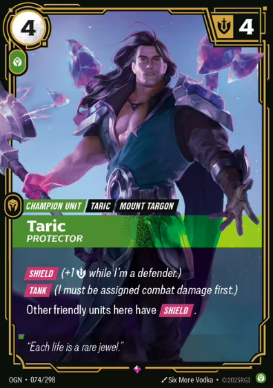 If you’re playing green and you’re tired of your board melting every turn, Taric is exactly the kind of clean, stabilizing centerpiec