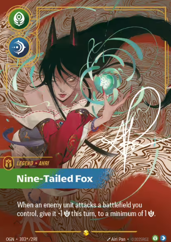 Nine-Tailed Fox signed variant brings Ahri’s elusive battlefield control to Riftbound TCG, now in an overnumbered,